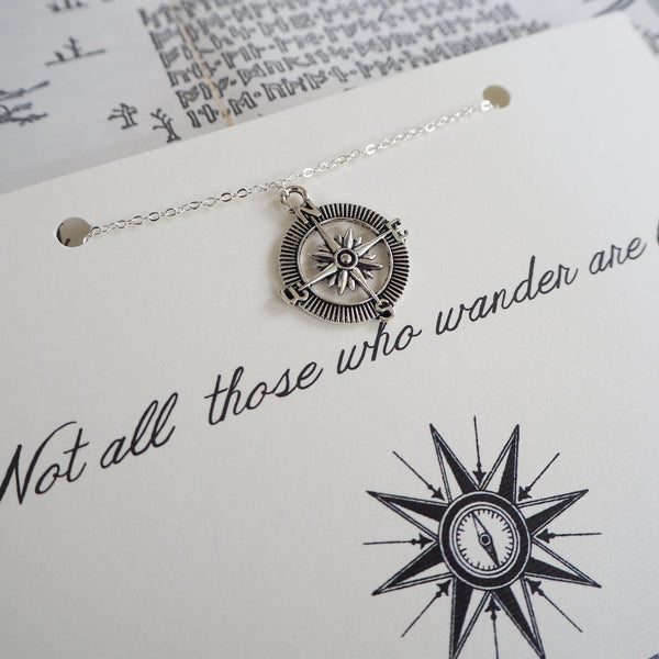 'Not All Who Wander…' Compass Necklace
