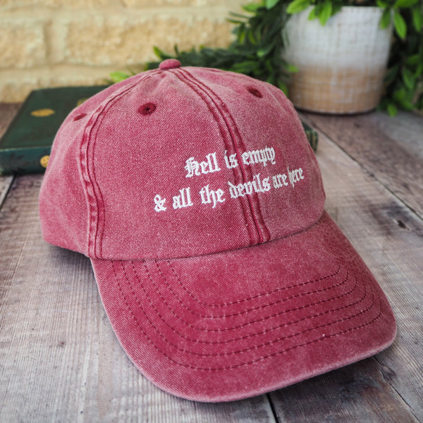 ‘Hell Is Empty’ Embroidered Hat – Vintage Burgundy Cap