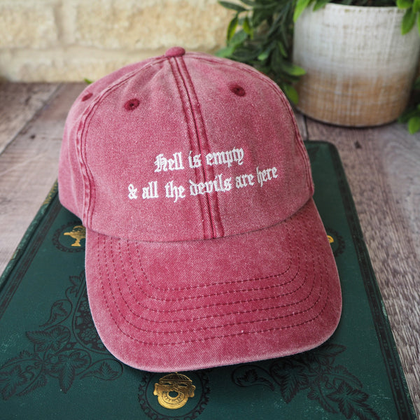 ‘Hell Is Empty’ Embroidered Hat – Vintage Burgundy Cap