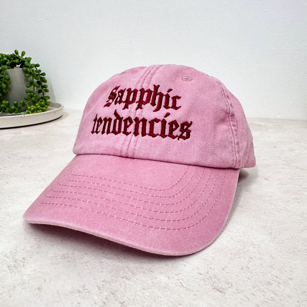 Sapphic Tendencies Embroidered Hat – Vintage Pink Cap