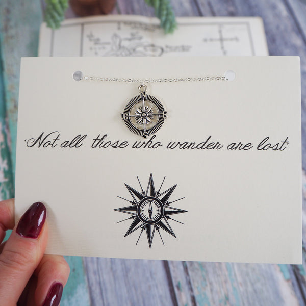 'Not All Who Wander…' Compass Necklace