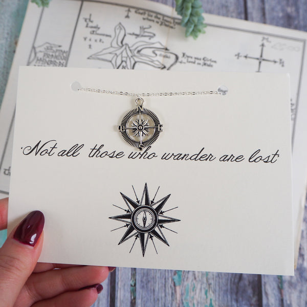 'Not All Who Wander…' Compass Necklace